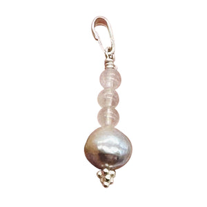 Rose Quartz, Silver Blue Pearl Sterling Silver Pendant| 1 1/4" Long| Pink, Blue|