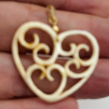 Load image into Gallery viewer, Heart Shape Delicate Carved Bone 14K Gold Filled Pendant| 1 3/4&quot; Long | Cream |
