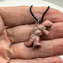 Load image into Gallery viewer, Rhodonite Tyrannosaurus Rex Dinosaur Pendant Necklace | 3/4&#39; Long | Pink White |
