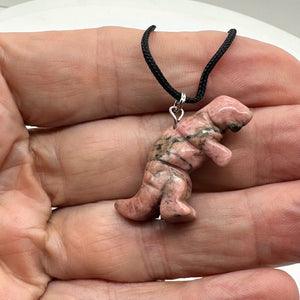 Rhodonite Tyrannosaurus Rex Dinosaur Pendant Necklace | 3/4' Long | Pink White |