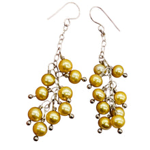 Load image into Gallery viewer, Golden Yellow Freshwater Pearl Designer Earrings | 9 Pearls | 2 1/4&quot; Drop |

