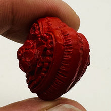Load image into Gallery viewer, Cinnabar Carved Double Flower Heart Beads | 22x22x20mm | Red | 2 Beads |
