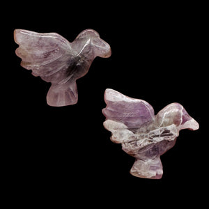 Lovely 2 Hand Carved Amethyst Dove Bird Beads | 18x18x7mm | Purple