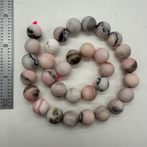 Peruvian Opal Matte Finish Round Bead Strand | 12mm | Pink, Black | 32 Beads |