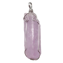 Load image into Gallery viewer, Kunzite Sterling Silver Wire-Wrap Lavender Crystal Pendant | 2 1/2 Inch Long |
