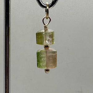 Natural Watermelon Tourmaline 14K Gold Filled Pendant | Green, Clear, Pale Pink|