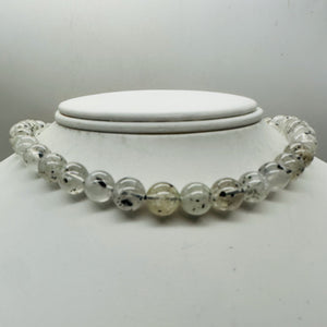 Tourmalinated Quartz Strand 9mm Round Beads| 15.5" Long| Clear, Black| 40 Beads|