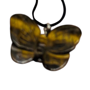 Tiger Eye Stone Butterfly Pendant | 1" Long | Bronze | 1 Pendant Necklace |