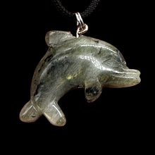 Load image into Gallery viewer, Labradorite Stone Dolphin Pendant Necklace| 3/4&quot; Long | Green, Rainbow |
