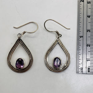 Semi-Precious Natural Amethyst Sterling Silver Drop Earrings | 1 1/2" Long |
