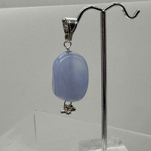 Blue Chalcedony Sterling Silver Designer Freeform Pendant | 2" Long|Blue Silver|
