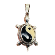 Load image into Gallery viewer, Yin Yang Sterling Silver Turtle Pendant | 1 1/2&quot; Long | White Black | 1 Pendant |
