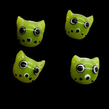 Load image into Gallery viewer, Kitty Cat Ceramic Round Beads | 15mm | Olive Green | 4 Beads |
