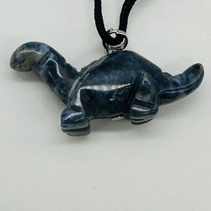 Sodalite Diplodocus Dinosaur Pendant | 1' Long | Blue, White |