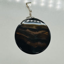 Load image into Gallery viewer, Sardonyx Agate 40mm Coin Sterling Silver Pendant | Black | 2&quot; Long |
