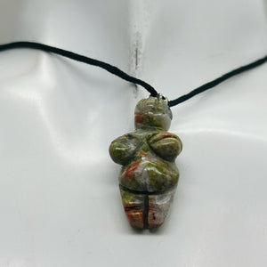 Unakite Stone Goddess of Willendorf Pendant Necklace | 3/4' Long | Green, Pink |