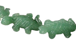 Charming 2 Carved Green Aventurine Lizard Animal Beads | 27x15x7mm | Green