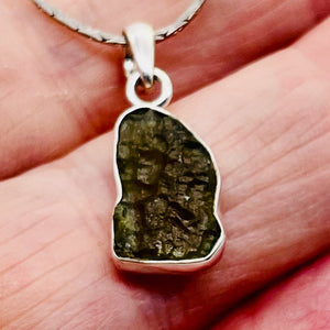 Moldavite 9.52ct Sterling Silver Rectangular Pendant| 1" Long| Green| 1 Pendant|