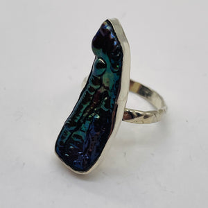 Pearl Sterling Silver Biwa Baroque Ring | Size 7 | Blue Purple | 1 Ring |
