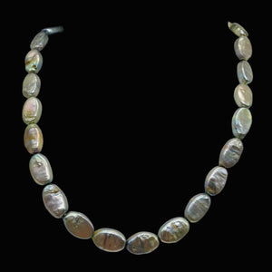 Platinum Green Oval Coin Pearl Strand 109948