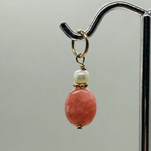 Rhodocrosite Freshwater Pearl 14K Gold Filled Pendant| 1" Long| Pink White |