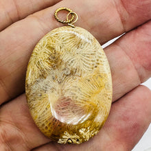 Load image into Gallery viewer, Tan White Fossilized Coral Flat Oval Pendant 40x30x5.5mm Natural Stone
