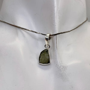 Moldavite 7.661ct Sterling Silver Triangle | 7/8" Long | Green | 1 Pendant |