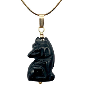 Howling Obsidian Wolf/Coyote 14Kgf Pendant | 1 7/16" Long | Black |