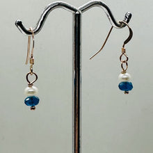 Load image into Gallery viewer, Dazzle Blue Apatite and Fresh Water Pearl Rose Filled Gold Earrings | 1" Long |

