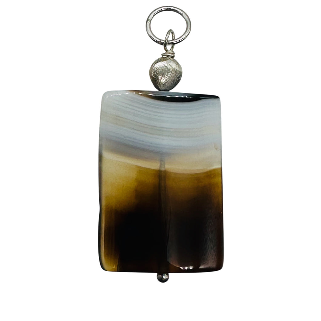 Sardonyx Agate Sterling Silver Pendant | Orange, White, Black | 1 3/4