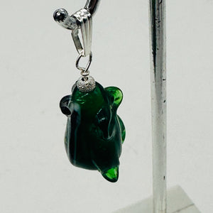 Lampwork Frog Sterling Silver Frog Pendant | 1" Long | Green | 1 Pendant |