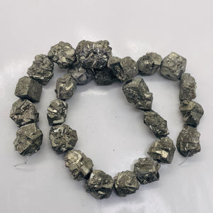 Pyrite Crystals Nugget Strand | 22x16x9 to 15x12x12mm | Silver Gold | 25 Beads|