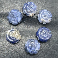 Load image into Gallery viewer, Sodalite Carved Chinese Symbol Coin Beads | 15x8mm| Blue, White| 13 Half Strand|
