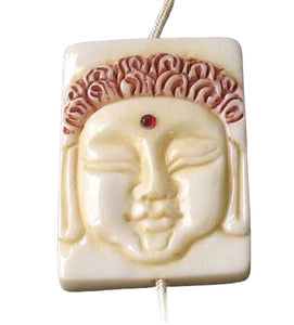 Scrimshawed & Carved Buddha Centerpiece Waterbuffalo Bone Bead 10309A