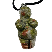 Load image into Gallery viewer, Unakite Stone Goddess of Willendorf Pendant Necklace | 3/4&#39; Long | Green, Pink |
