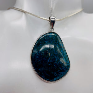 Chrysocolla Sterling Silver Oval Pendant | 2" Long | Blue, Green | 1 Pendant |