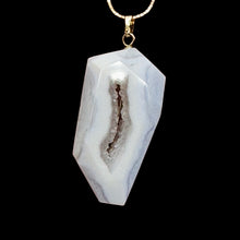 Load image into Gallery viewer, Chalcedony Druzy Designer Cut Sterling Silver Pendant | 2&quot; Long | Blue |
