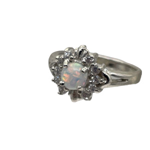 Gemstone Round CZ Opal Sterling Silver Ring | 6 | Fire Green Red | 1 Ring |