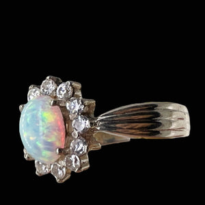 Gemstone Oval CZ Opal Sterling Silver Ring | 7 | Fire Green Red | 1 Ring |