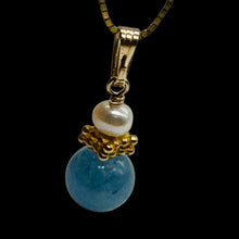 Load image into Gallery viewer, Aquamarine and Pearl Sweetheart Pendant 14K Yellow Gold Filled| 1" Long | Blue |
