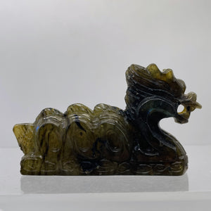 Labradorite Carved Year 2000 Dragon Figurine | 80x45x16mm | Dark Green