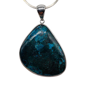 Natural Chrysocolla Sterling Silver Pendant | Blue, Dark Green | 2" Long |