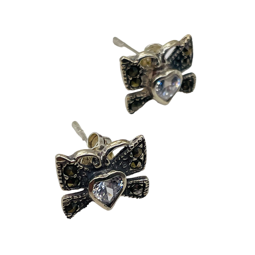 Butterfly Marcasite CZ Sterling Silver Earrings | 3/8