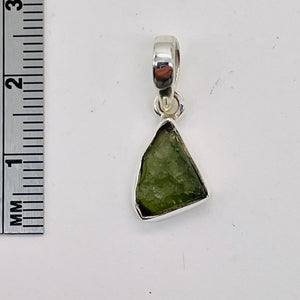 Moldavite 8.75ct Sterling Silver Triangle Pendant| 7/8" Long | Green | 1 Pendant