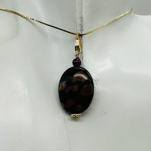 Natural Poppy Ocean Jasper 14K Gold Filled Pendant | Pink, Black | 1 1/4"}