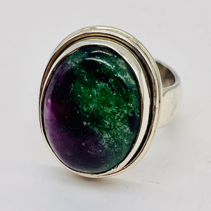 Gemstone Oval Ruby Zoisite Sterling Silver Ring| Size 7.5 | Green Red | 1 Ring |