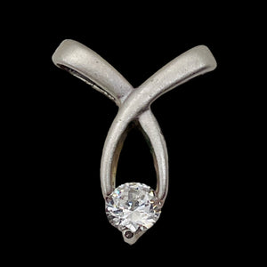 Brushed Sterling Silver Designer CZ Pendant | 1" Long | Silver | 1 Pendant |