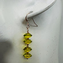 Load image into Gallery viewer, Natural Yellow Amber 4 Bead 14K Rose Gold Filled Dangle Earrings 1.5" Handmade

