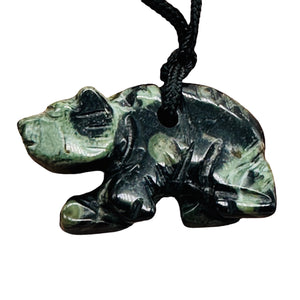 Kambaba Stone Panda Bear Pendant Necklace | 3/4' Long | Green, Black | 1 Pendant