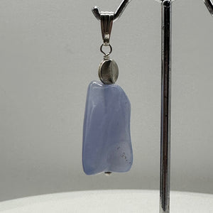 Blue Chalcedony Sterling Silver Designer Freeform Pendant | 2" Long|Blue Silver|